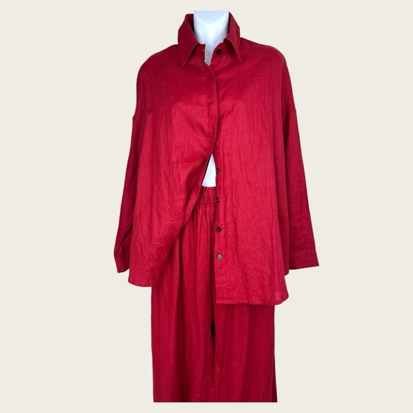Lu.ciee‎ NWT 2 piece red linen pantsuit sustainable fabric size S/M - Picture 2 of 16